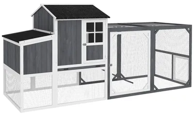 Produktbild von HühnerstallmitAuslauffür3-4Hühner,3-tlg.Nistkasten,1,9m²Fläche,Tannenholz,Grau