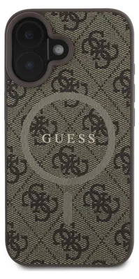 Produktbild von Guess GUHMP16SG4GFRW iPhone 16 6.1" braun hardcase 4G Ring Classic Logo MagSafe Schutzhülle