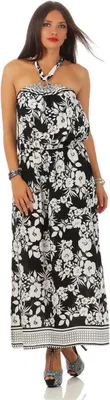 Produktbild von Damen Maxi Neckholder Kleid Sommerkleid mit Blumenmuster; Schwarz-Weiß/S/M