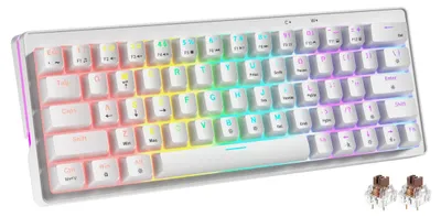 Obrázok produktu pre Mechanická herná klávesnica, 60% formát, kompaktná – hnedé spínače – káblové pripojenie USB-C – RGB podsvietenie