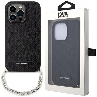 Produktbild von Karl Lagerfeld KLHCP14XSACKLHPK iPhone 14 Pro Max 6,7" schwarz/schwarzes Hardcase mit Saffiano-Monogrammkette Handyhülle