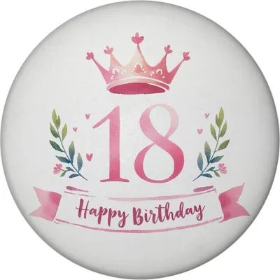 Produktbild von Happy Birthday 18 Krone Magnet mit Flaschenöffner rund