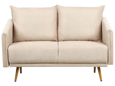 Produktbild von BELIANI 2-Sitzer Sofa Beige Samtstoff mit Goldenen Metallbeinen Schmale Hohe Armlehnen Modern Breite Sitzfläche Retro-Design Glam Wohnzimmer Samtsofa