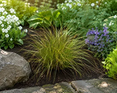 Produktbild von Carex brunnea 'Jenneke' ca. 25 cm – Japan-Segge – Immergrünes Ziergras für Garten, Balkon, Kübel, Beet & Terrasse, KI-generiertes Bild