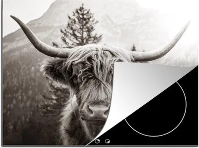 Obrázek produktu pro KitchenYeah® Krycí deska na sporák Scottish Highlander - Animals - Black - White , 59x52cm, dekorace do kuchyně, keramická krycí deska na sporák, krycí deska na varnou desku