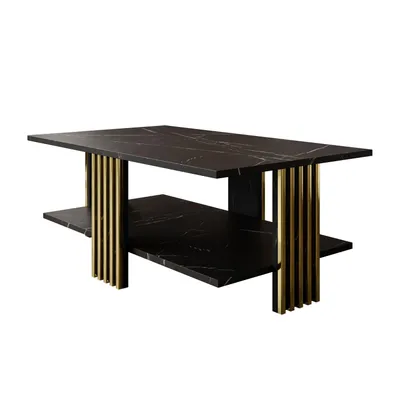 Produktbild von Couchtisch SAPHIRA GOLD mit Ablageboden, Schwarzer Marmor / Goldglanz