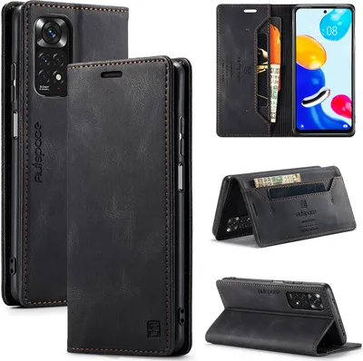 Produktbild von Redmi Note 11S Brieftasche Hülle, Retro Kunstledertasche Stand Schutzhülle für Xiaomi Redmi Note 11 4G / Note 11S Schwarz