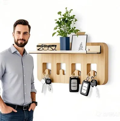Image de Porte-clés au design bois avec 5 crochets
