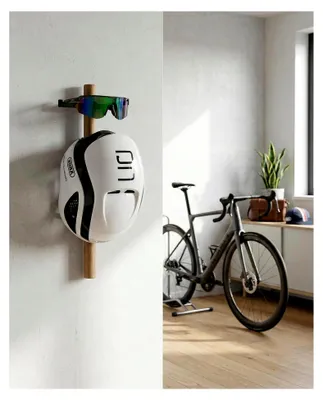 Produktbild von Wandhalterung für Fahrradhelm aus Eiche - Halterung mit modernem Design für 1 Helm und 1 Brille – auch geeignet für Ski- und Reithelme