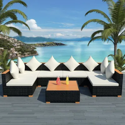 Produktbild von vidaXL 7-tlg. Garten-Lounge-Set mit Auflagen Poly Rattan Schwarz