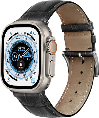 Produktbild von Strap-It Apple Watch Ultra Lederarmband mit Krokoprägung (Schwarz)