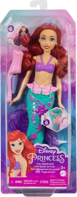 Zdjęcie produktu dla Disney, Księżniczka Ariel zmieniająca kolor - Lalka księżniczka syrenka, włosy i ogon - Wiek 3+ (Mattel HLW00) Disney