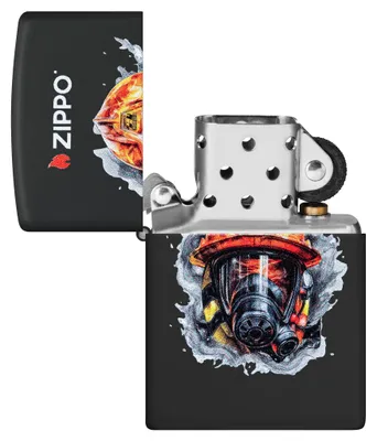 Produktbild von Zippo Sturmfeuerzeug Firefighter Design Schwarz Matt Nachfüllbar Windfest