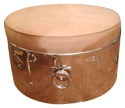 Produktbild von Casa Padrino Luxus Sitzhocker Hellbraun / Silber Ø 83 x H. 41 cm - Luxus Rundhocker