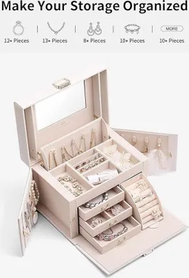 Productafbeelding van Famanu sieradendoos met veel opbergruimte - Beige