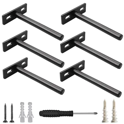 Obrázok produktu pre Podpěry na dosky, 6 kusov - montáž na stenu - držiaky na dosky - nosiče na plávajúce dosky - skryté dosky - skrutky - kov, oceľ, 125 mm