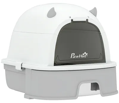 Productafbeelding van PawHut kattenbak van roestvrij staal met afneembaar deksel, schep en actieve koolfilter