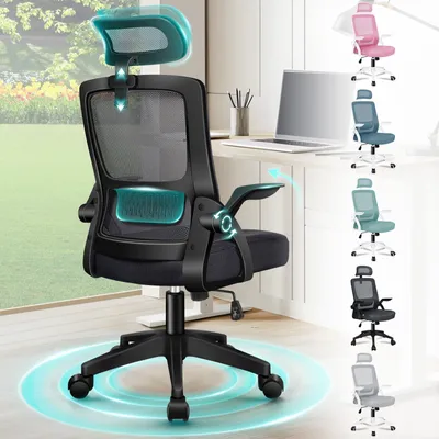 Obrázek produktu pro Ergonomická kancelářská židle s bederní opěrkou a sklápěcími opěrkami - Černá