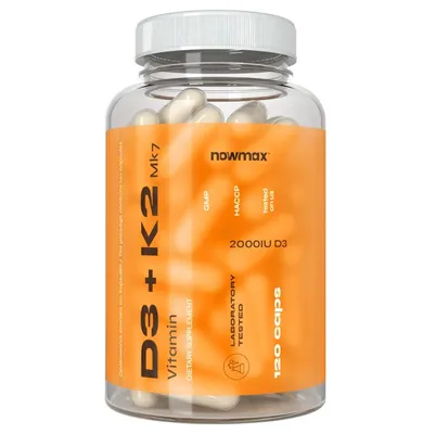 Produktbild von nowmax® Vitamin D3 + K2 MK-7 2000 IE + 100 µg – 60 Kapseln