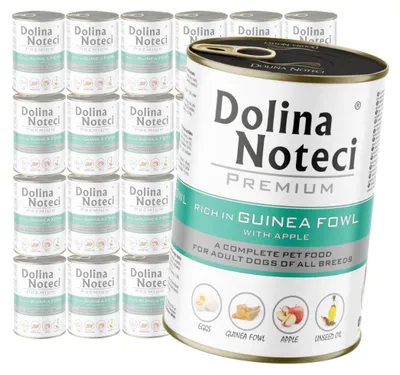 Produktbild von Dolina Noteci Premium Reich an Perlhuhn mit Apfel 24x400g Dose Nassfutter für Hunde
