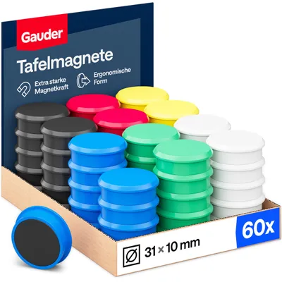 Obrázek produktu pro Kulaté magnety na tabuli a ledničku, 31 x 10 mm, 60 kusů, barevné