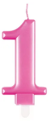 Produktbild von Rosa Metallic Geburtstagskerze Zahl 1