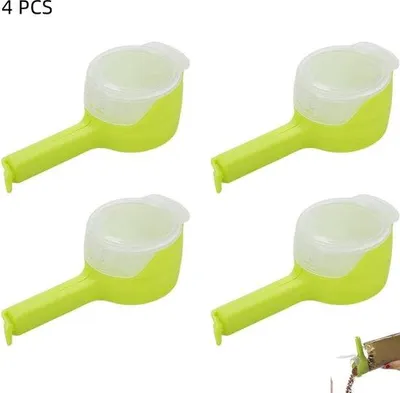 Obrázok produktu pre Sada 4 ks plastových uzáverov – zelené – 13 x 6 cm – na 2-palcové okrúhle vrecká – na snacky, krmivo pre zvieratá a obilniny