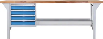 Produktbild von Werkbank Giant Rhino Plus mit 4 Schubladen | HxBxT 84x200x70cm | Traglast 500kg | Lichtgrau/Lichtblau