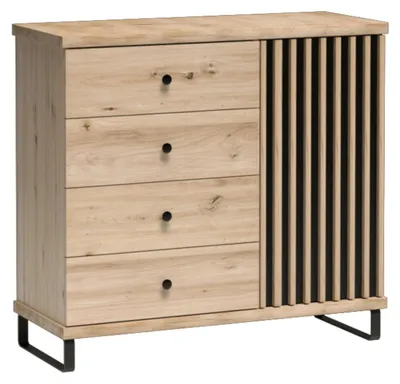 Produktbild von Kommode NASKUP - Eiche - Lamellen - Schubladen - Metallbeine - 102 x 86 x 41 cm