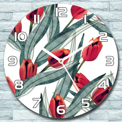 Produktbild von Wanduhr aus Glas Rund fi 30 Tulpen Floral Quarz Deko Wohnzimmer Büro
