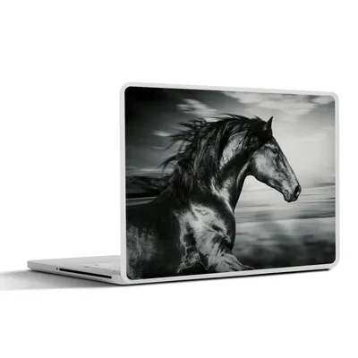 Produktbild von MuchoWow® Laptop Aufkleber Sticker Cover Pferd - Tiere - Schwarz - Weiß 31x22.5 cm - Laptop-Deko