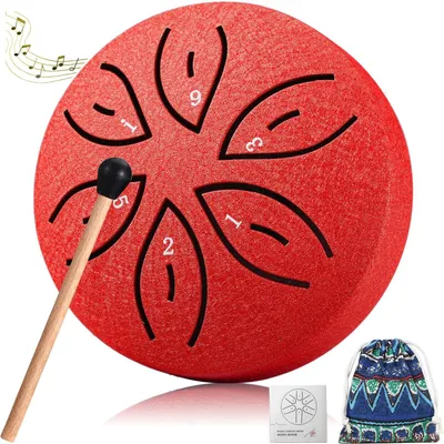 Produktbild von mini steel tongue drum Regentrommel Stahlzungentrommel 3 Zoll 6 Toene C-Key Handpan Drum Percussion Instrument aetherische Trommel mit Stofftasche, Musikbuch und Schlaegel, Musik Geschenk fuer Kinder(Rot)
