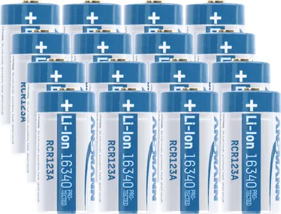 Produktbild von 16x CR123 A Li-Ion Akku mit 3,7 Volt, 850mAh Kapazität inkl. Akkubox ideal für Überwachungskamera Arlo, LED-Taschenlampen