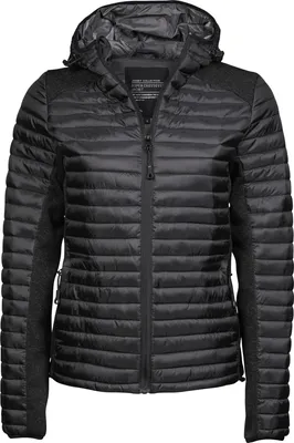 Produktbild von Tee Jays Damen Crossover Outdoor Steppjacket Mit Kapuze PC3417 (3XL) (Schwarz/Schwarz meliert)