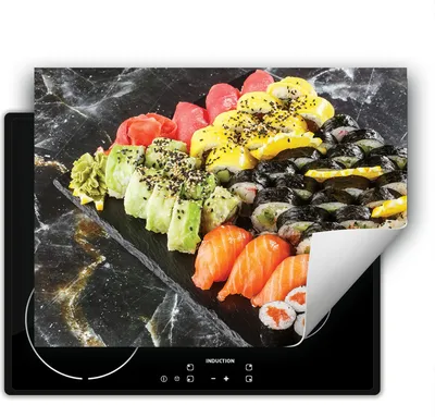 Produktbild von DarHaus Herdabdeckplatte 70x52 cm Anti Rutsch Matte Aufrollbar, sushi - Marmor