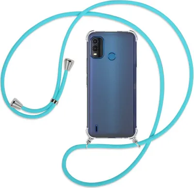 Produktbild von Handykette Backcover-Schutzhülle mit Band (Metall silberfarben) für Nokia G11 Plus (6.52'') - türkis