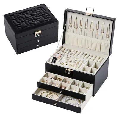 Image de Boîte à bijoux à 3 niveaux - Boîte de rangement pour boucles d'oreilles et bracelets