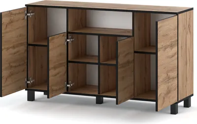 Image de Commode scandinave Sideboard bois 140x80x35 pour le salon, l'entrée ou comme commode chambre à coucher - Design minimaliste - Qualité chêne Wotan