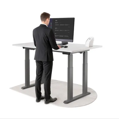 Produktbild von DESKSPACE Höhenverstellbarer Schreibtisch elektrisch mit leisem Dual-Motor – stabiles 4-Bein-Gestell (Grau Gestell, Weiß Tischplatte, 160×80 cm)