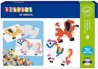 Produktbild von Playbox Bügelperlenset XL-Perlen Hund & Pferd