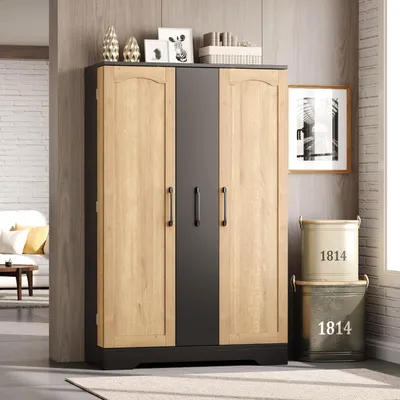 Immagine prodotto di MODFU, armadio da cucina 120x78x35 cm, mobiletto alto con ripiano per spezie, mobile contenitore moderno a due ante con cassetto verticale a 4 livelli, mobile per soggiorno, colore nero