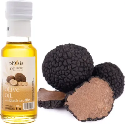 Produktbild von Physis of Crete, Olivenöl, 100ml, extra vergine, aromatisiertes Olivenöl mit schwarzem Trüffel, griechisches Olivenöl