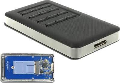 Produktbild von DeLOCK 42594, SSD-Gehäuse, M.2, SATA, 5 Gbit/s, USB Anschluss, Schwarz, Silber