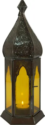 Produktbild von Orientalische Metall/Glas Laterne in Marrokanischem Design, Windlicht, Mehrfarbig, Glas,Metall,Eisen, Farbe: Gelb, 33*12*12 cm