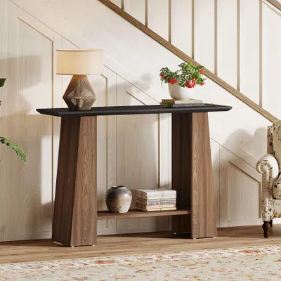 Produktbild von Tribesigns 120 cm Konsolentisch für Eingangsbereich, 2-stufiger schmaler Sofatisch aus Holz hinter dem Sofa mit Ablagefach für Wohnzimmer, Flur, Foyer