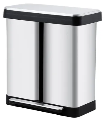 Image de Poubelle de cuisine - Double compartiment 36+36 litres, poubelle à pédale avec 1 couvercle - Acier inoxydable - Couvercle à fermeture douce - Anti-odeurs et anti-fuites - Poubelle pour le tri des déchets - Argentée
