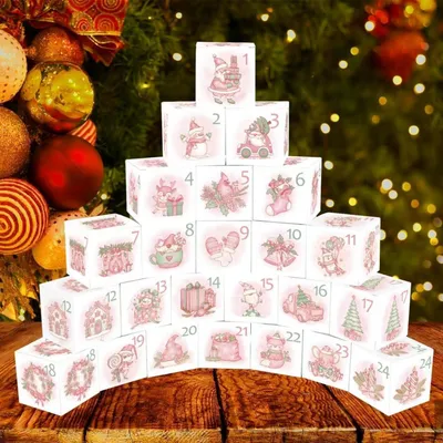 Productafbeelding van Zelf te vullen adventskalender met 24 vakjes, afmetingen 7x7x7 cm, kleur roze