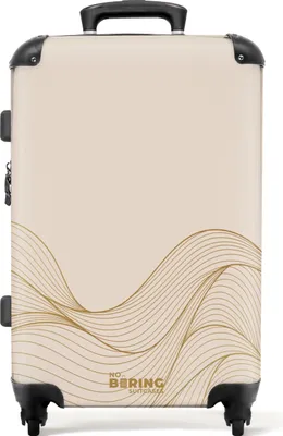 Produktbild von NoBoringSuitcases.com® Großer Koffer - Beige met abstracte golvende lijnen - Kombinationsschloss TSA - Hartschalen Trolley 4 Rollen - 72 liter - Reisekoffer - 66 cmKoffer Mittelgroß 67x43x25 cm, 72L,