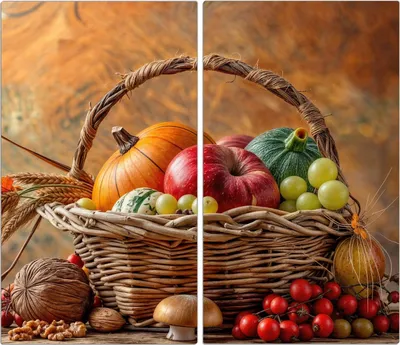 Produktbild von Spritzschutz Herdabdeckplatte Schneidebrett aus Glas Herbstlicher Korb 2-Teilig (60x52cm)