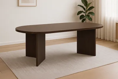 Produktbild von Esstisch oval mit geraden Kanten 204x90 cm Holz Nussbaum-Optik Tischbeine V-Form OVI
